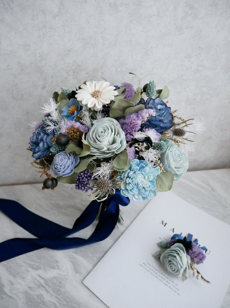 Natural dry flower bouquet [Hessian Berry] Sharing bouquet/blue and black/customized - Dried Flowers & Bouquets - Plants & Flowers Blue