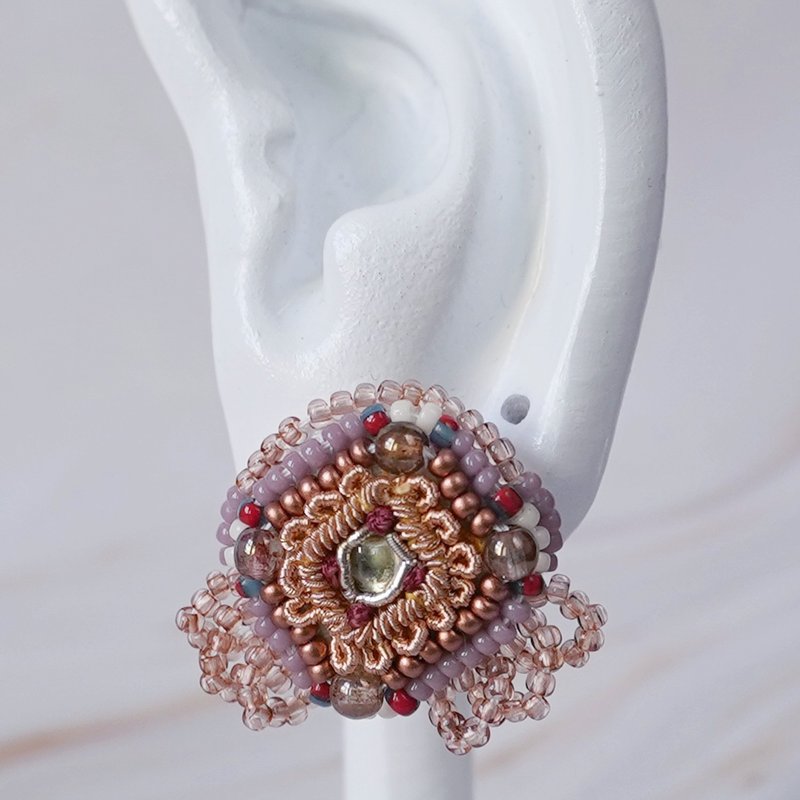 Green Beaded Earrings No.61– Lightweight Stateme / Handmade / Clip-On or Pierced - Earrings & Clip-ons - Plastic Gray