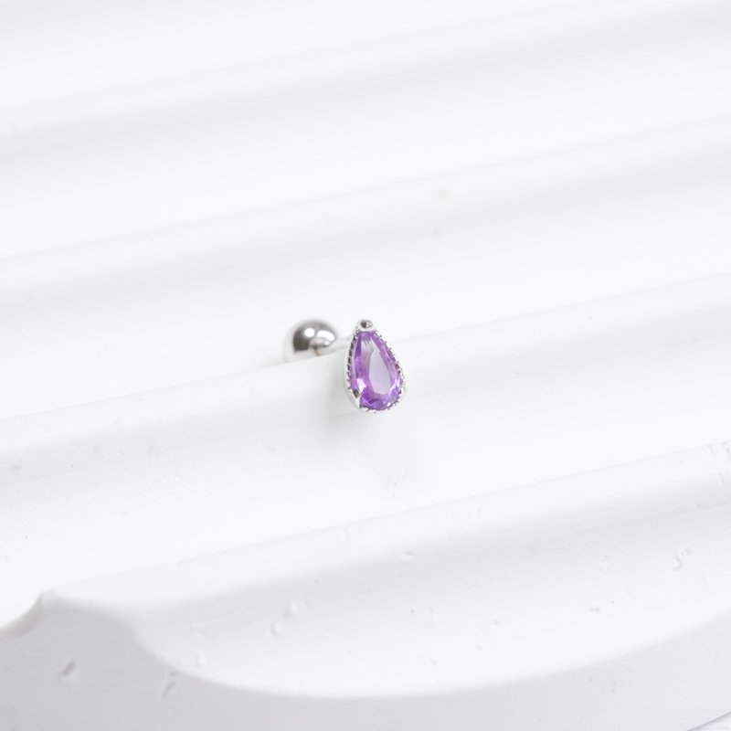 紫水晶925純銀水滴爪鑲轉珠耳環 - 耳環/耳夾/耳骨夾 - 水晶 銀色