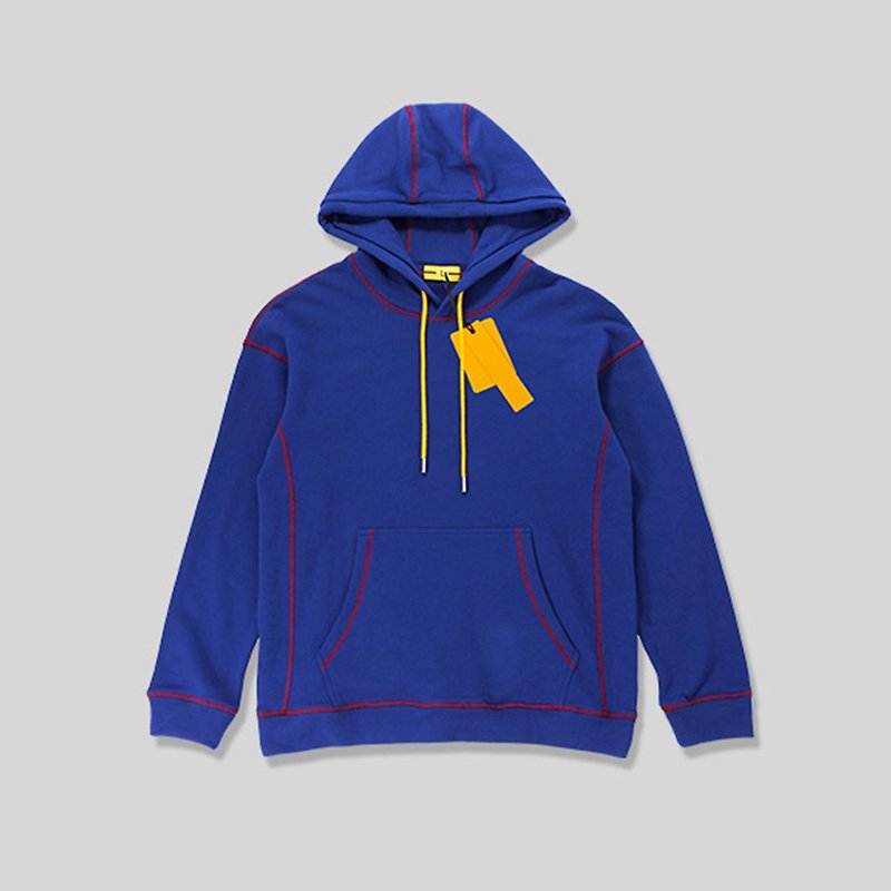 Contrast color hooded hooded T-shirt ::: Royal blue :: men and women can wear 8822W162 - Men's T-Shirts & Tops - Cotton & Hemp Blue