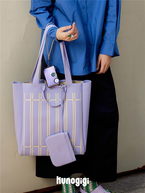 KUNOGIGI by WARM STUDIO 格紋紫 3色 織織包 竪版大容量雙面托特包 手提包肩背包 KUNOGIGI