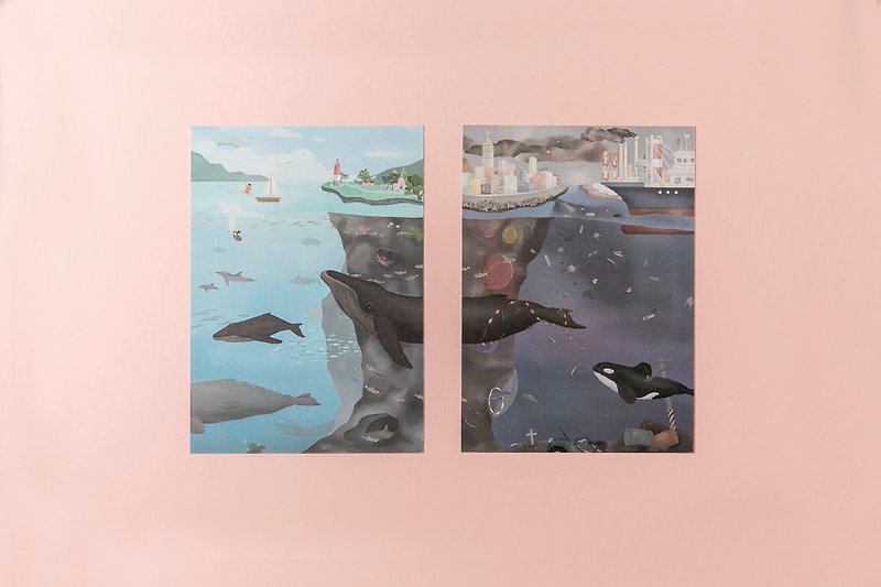| 鯨明信片 | 美麗 (大翅鯨)、哀愁 (虎鯨) - 卡片/明信片 - 紙 多色