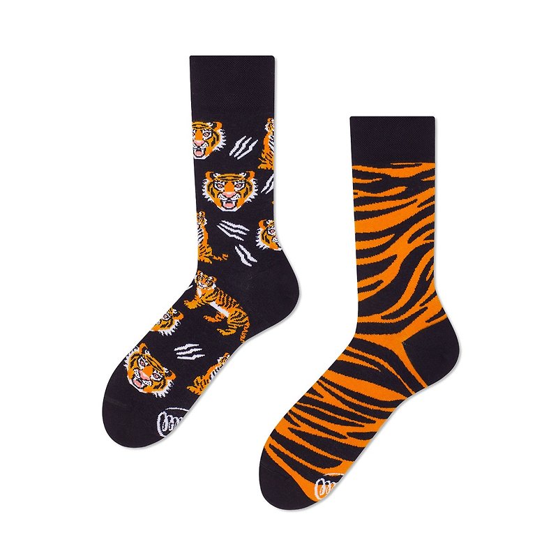 Cotton & Hemp Socks Black - Feet of the Tiger Mismatched Adult Crew Sock
