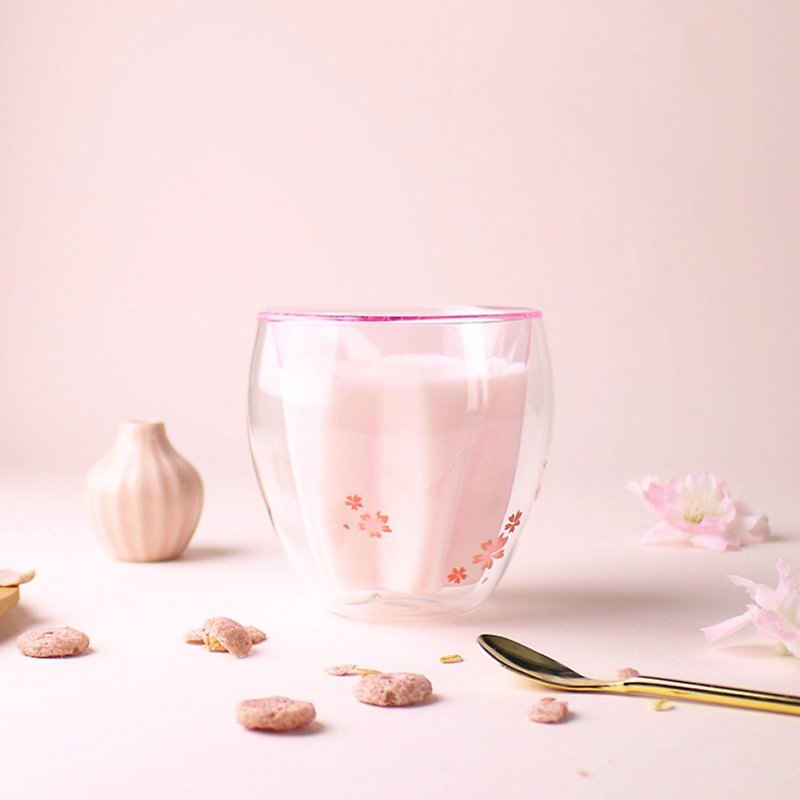 ピンク桜二重ガラス【母の日ギフトボックス/ココアパウダーギフトボックス】 - グラス・コップ - ガラス ピンク