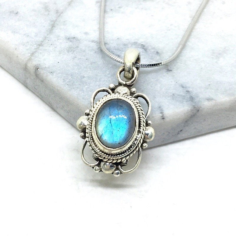 Elite 925 sterling silver exotic design necklace Nepal handmade mosaic production - Necklaces - Gemstone Blue