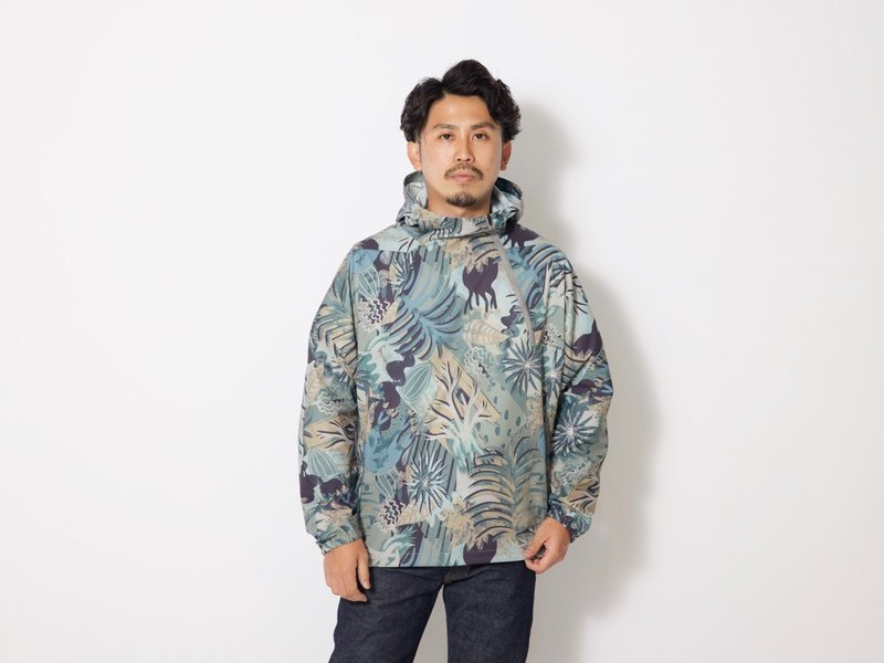 Printed Breathable Anorak Printed Hooded Pullover M Khaki/Dark Blue - เสื้อฮู้ด - เส้นใยสังเคราะห์ สีน้ำเงิน