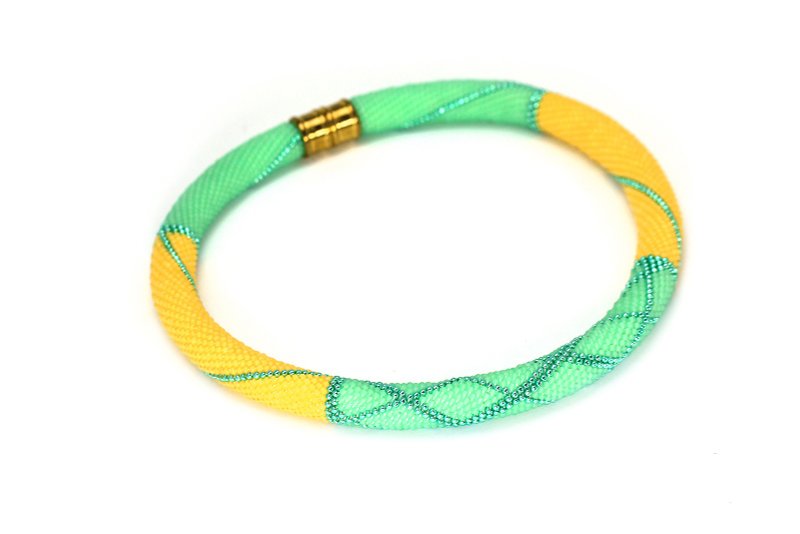 Mint Yellow Necklace Bead Crochet Necklace Seed Bead Jewelry Statement Necklace - 頸鏈 - 琉璃 多色