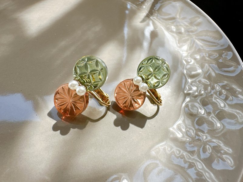 [New Product] Edo Kiriko earrings for autumn - ต่างหู - เรซิน สีนำ้ตาล