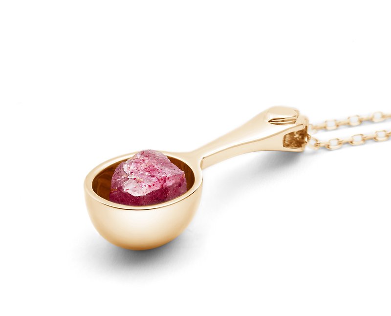 Raw rose quartz silver spoon necklace-October birthstone pendant-Simple rough - สร้อยคอ - เงินแท้ สึชมพู