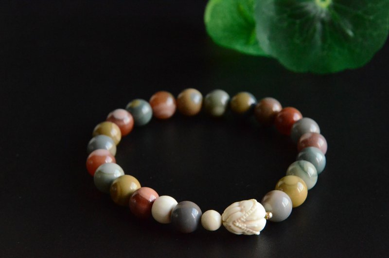 [Buddha's Eye] Natural Alaxan Sky Eye Agate Bracelet Bracelet Mammoth Ivory Buddha's Hand - Bracelets - Gemstone 