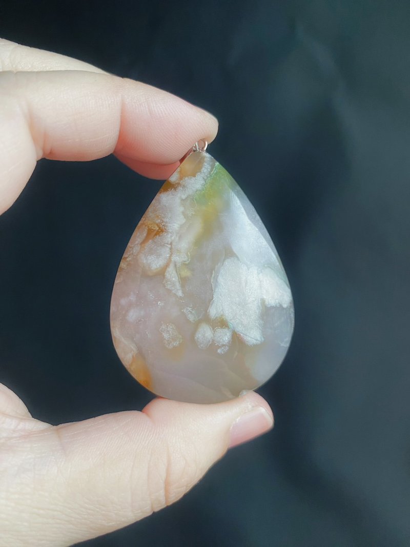 櫻花瑪瑙 暗粉紫 飄綠 S925銀鑲拖 項鍊 閨密 天然石 禮物 - 項鍊 - 水晶 粉紅色