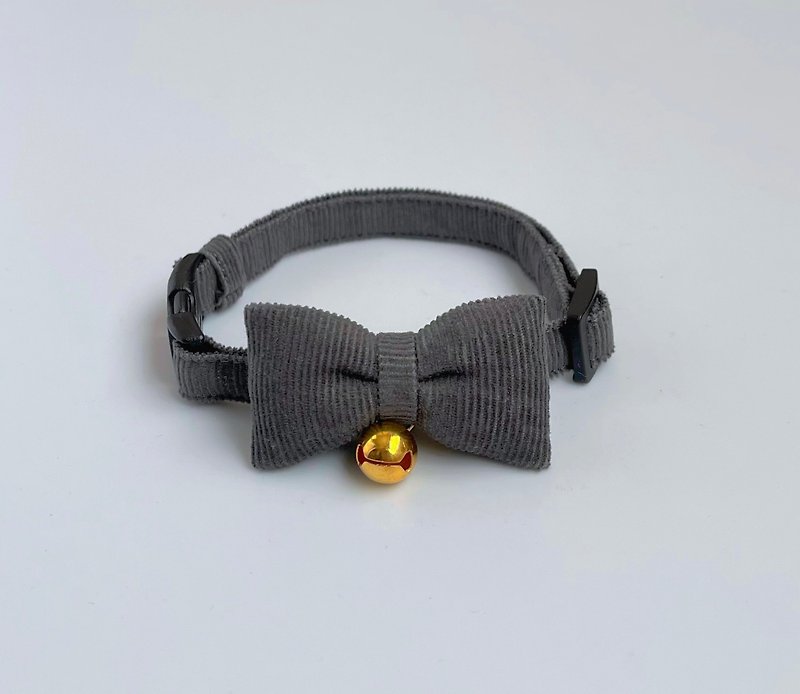 Gray x corduroy ribbon collar cat collar - Collars & Leashes - Cotton & Hemp Gray