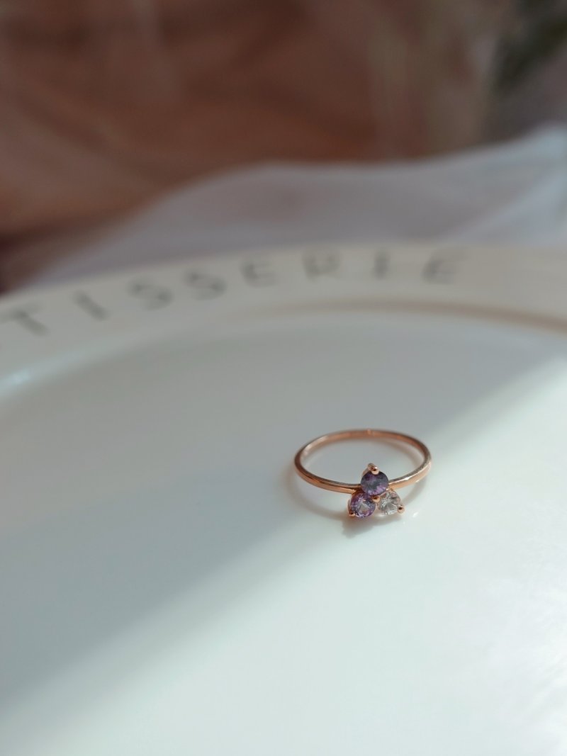 14K solid gold natural white sapphire Ring/ - แหวนทั่วไป - เครื่องเพชรพลอย สีม่วง