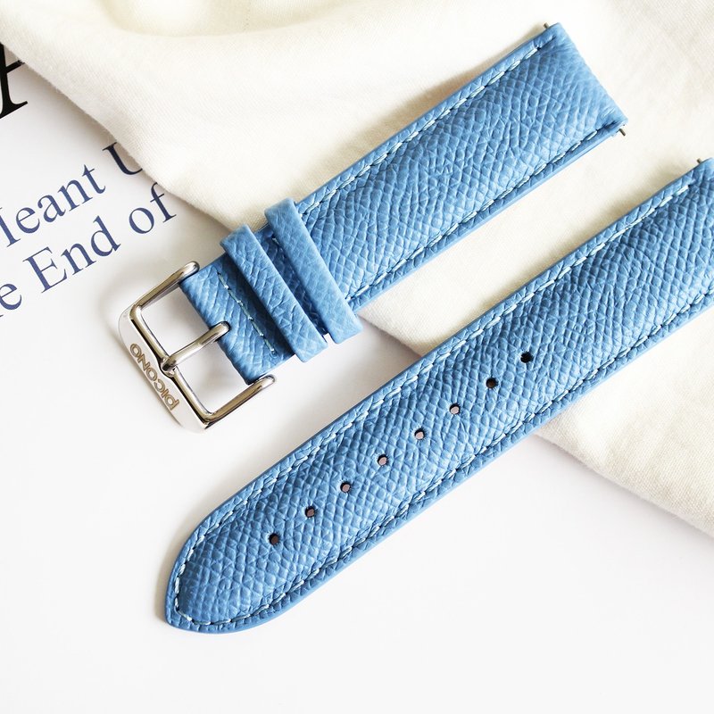 Embossed white leather strap / 20mm - Watchbands - Genuine Leather Blue