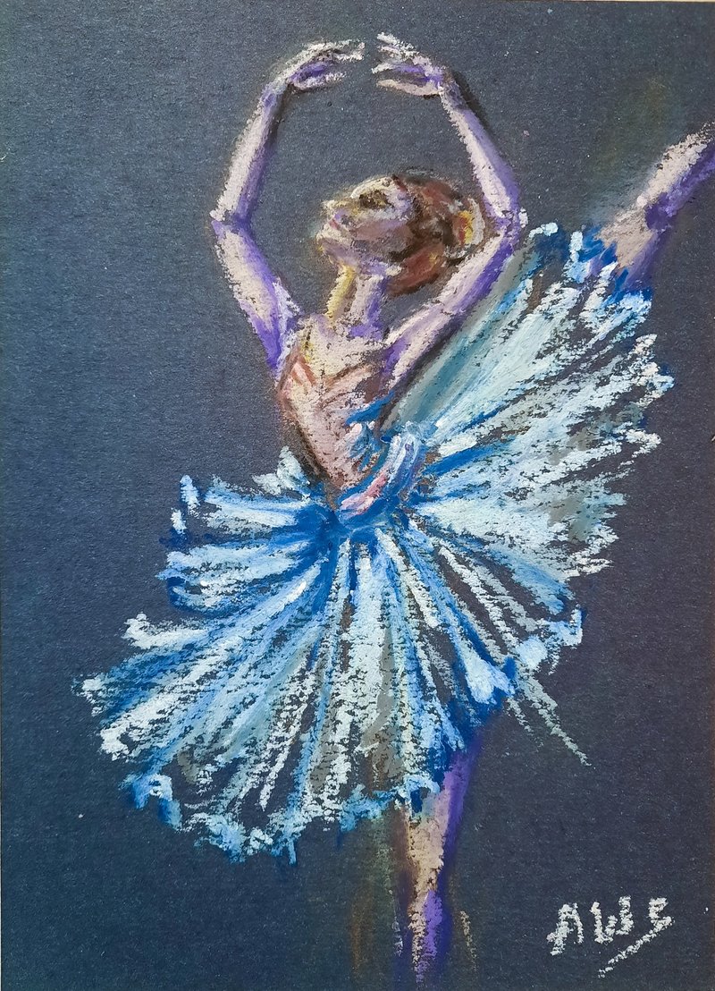 Ballerina painting Oil pastel painting Dancer painting Small original art - โปสเตอร์ - วัสดุอื่นๆ หลากหลายสี