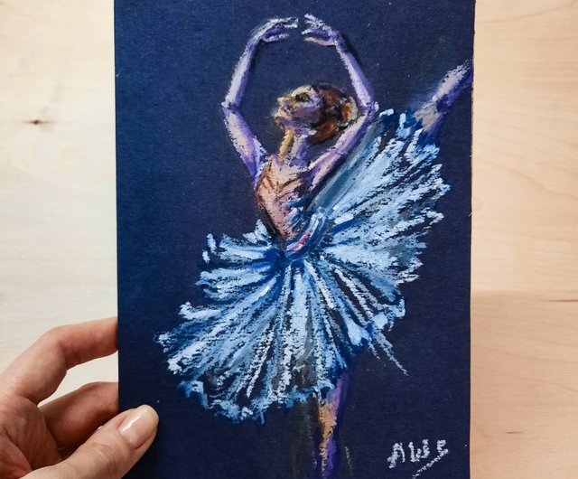 バレリーナの絵画 オイルパステル画 ダンサーの絵画 小さな