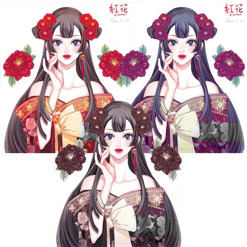 The Red Flower Girl sticker 3 types mix (nanass) - 貼紙 - 紙 多色