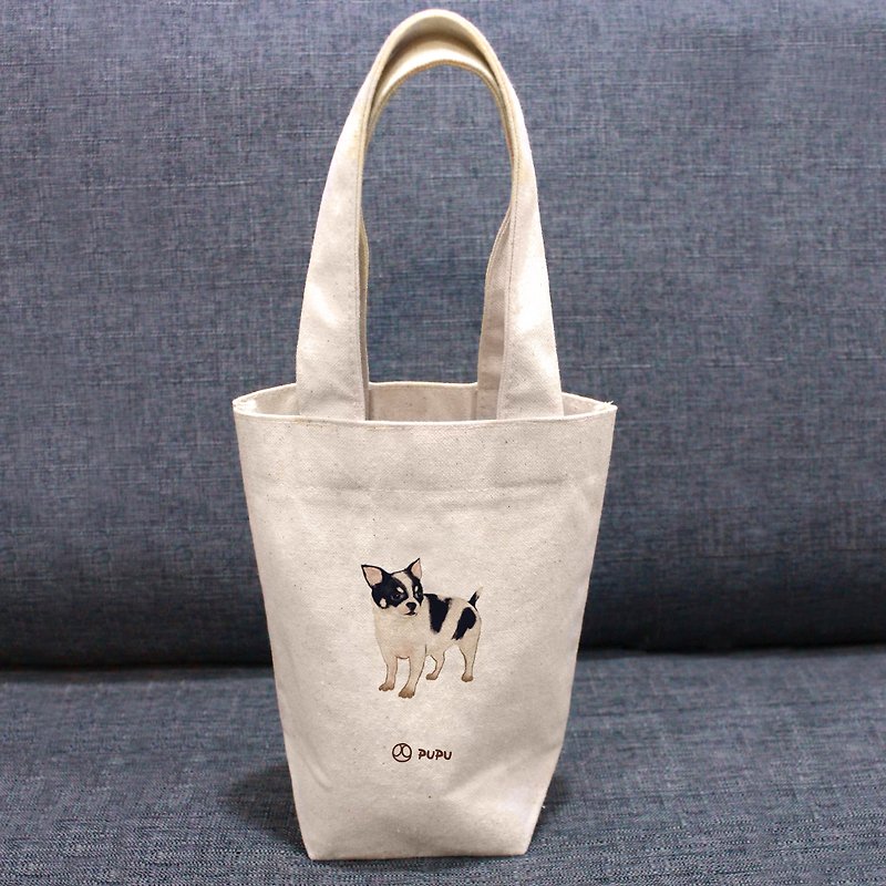 Dairy Cow Chihuahua--Taiwan-made cotton and linen-Wen Chuang Shiba Inu-Bag-Environmental Drink Bag-Fly Planet - กระเป๋าถือ - ผ้าฝ้าย/ผ้าลินิน ขาว