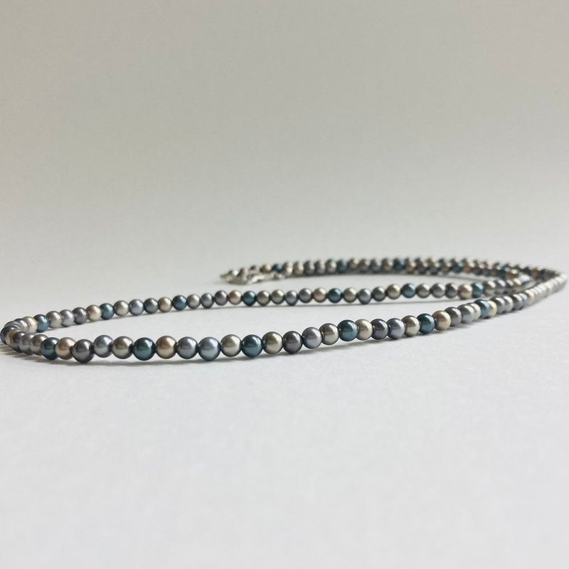 Glass pearl mix color matinee necklace/4mm approx. 60cm/multi-gray/R/made in Japan - Necklaces - Glass Gray