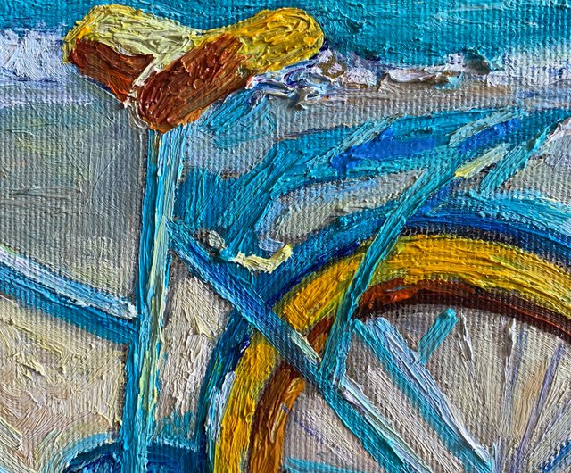 自転車と花と海。オリジナルアート。 インパスト油絵。 - ショップ