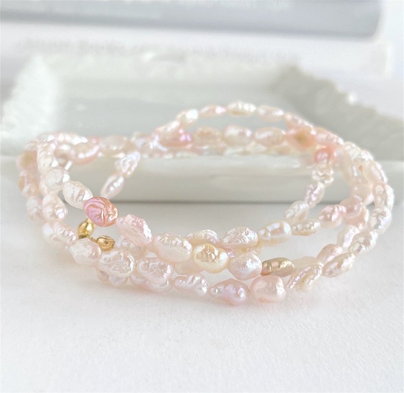 桜ピンク シュリンクなシワシワが可愛い 淡水ケシパールのロングネックレス 14KGF - 長項鍊 - 珍珠 粉紅色