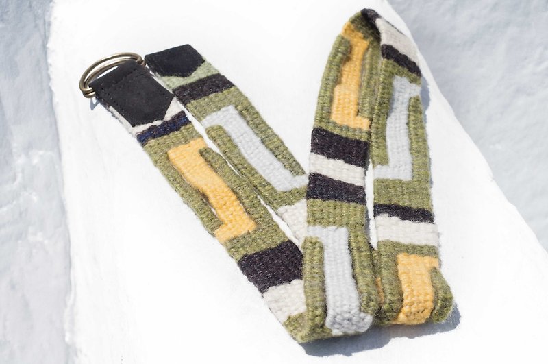 Boyfriend gift woven wool belt / Tibet weave belt - tropical African colorful geometric green space - Belts - Wool Multicolor