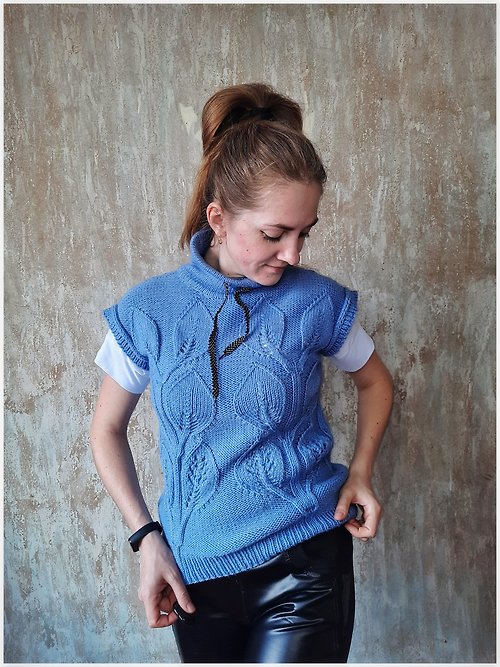 Knitshopanastasia Hand knit sweater vest turtleneck for women , womens clothing , handmade gift