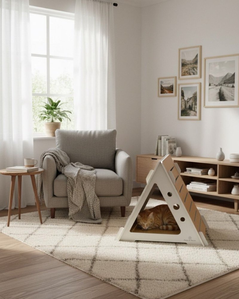 三角刮刮樂貓窩- 集結玩樂貓抓板與休息的寵物家具 - 寵物床 - 環保材質 咖啡色