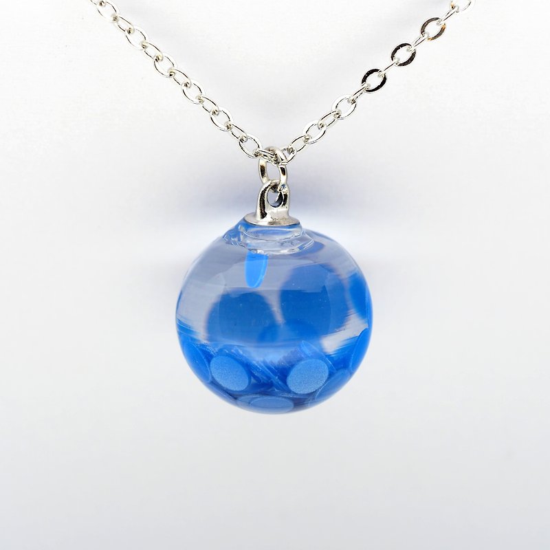 「愛家作-OMYWAY」DIY 手工制作 復古 藍色 圓形 水 飄 玻璃球 頸鏈 Water Necklace - Glass Globe Necklace 1.4cm - 頸圈項鍊 - 玻璃 透明