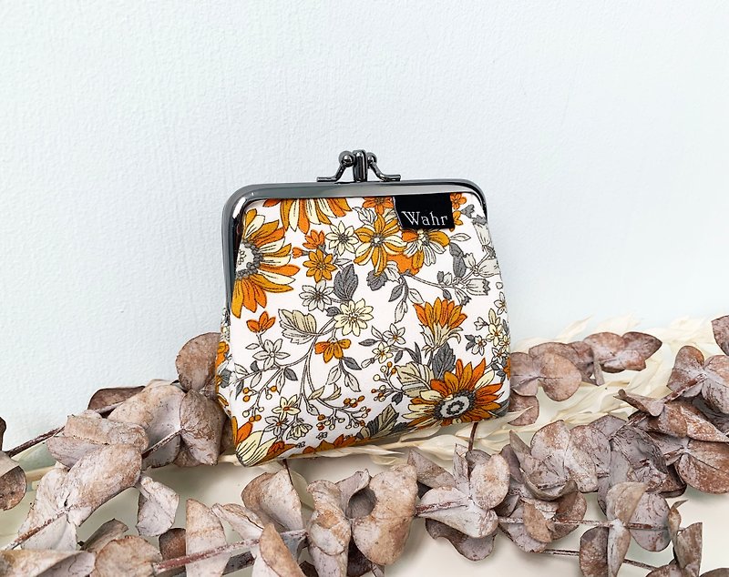 yellow flowers all clasp frame bag/with chain/ cosmetic bag - Clutch Bags - Cotton & Hemp Orange