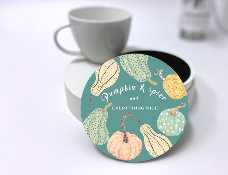 插畫陶瓷吸水杯墊—南瓜(綠底) - 杯墊 - 瓷 
