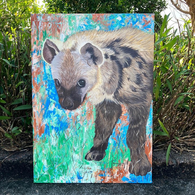 【V047 Baby Hyena】African art shipped to Taiwan by air/70x50cm - โปสเตอร์ - วัสดุอื่นๆ 