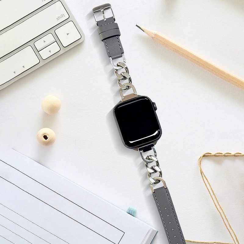 Ladies Metal Chain Leather Watchband for Apple Watch 38/40/41/42mm - Watchbands - Genuine Leather Multicolor