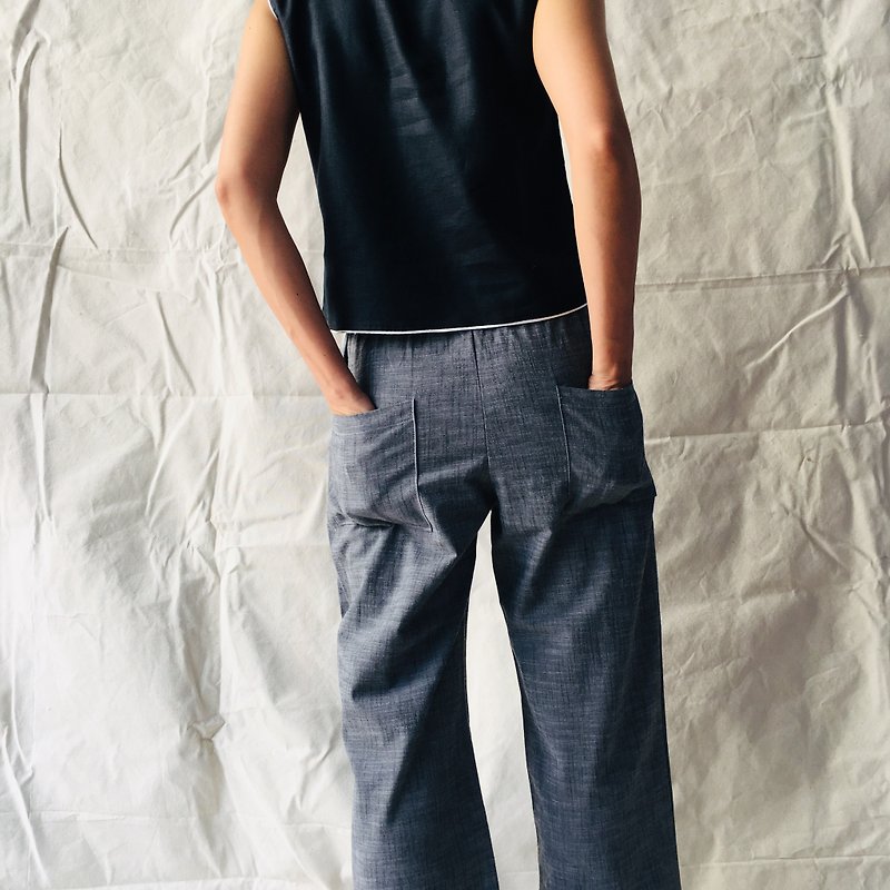 Grey Chambray Linen Peg Pants - 女長褲 - 棉．麻 