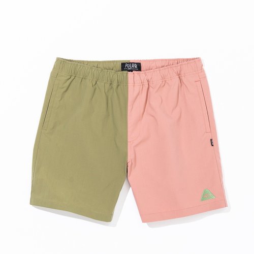 POLER 臺灣總代理 日本限定 POLER STRETCH RELAX SHORTS 彈性休閒短褲 綠.珊瑚