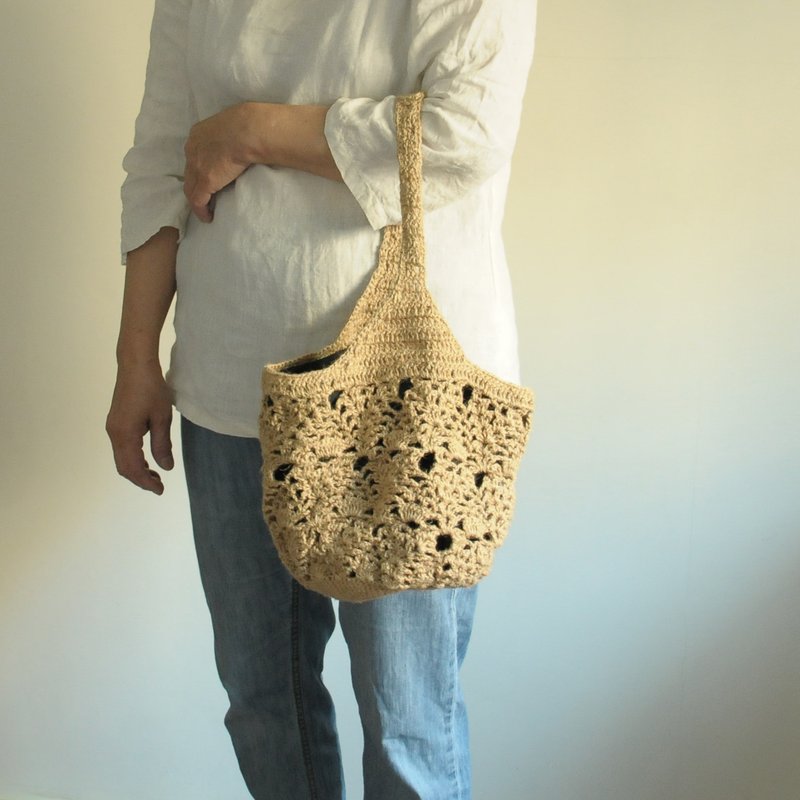 小黑束口手提包/肩背包/束口包/兩用包/麻繩包/編織包 - 束口袋/束口背包/水桶包 - 棉．麻 黑色