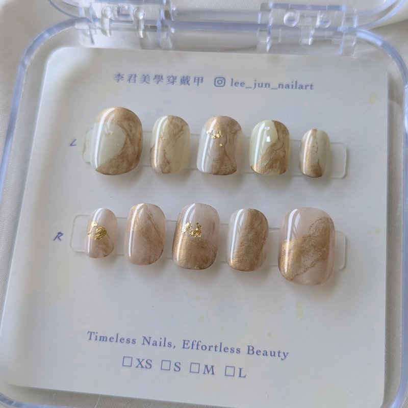 手作穿戴甲 法式奶油穿戴甲 流金歲月 尺寸XS - 其他 - 塑膠 金色