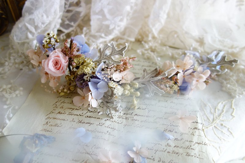 Wedding floral decoration series ~ pink and purple rose row hair accessories group - เครื่องประดับผม - พืช/ดอกไม้ สึชมพู