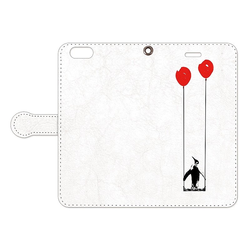 手帳型iPhoneケース /  ペンギンと風船とブランコ - 手機殼/手機套 - 真皮 白色