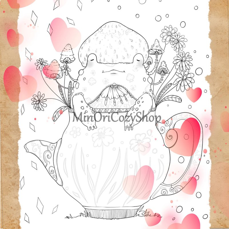 Frog coloring page Adult coloring book Fantasy doodle frog Coloring Anti-stress - 其他數位商品 - 其他材質 