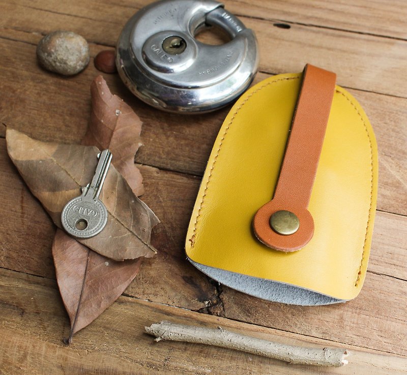 Key Case - Home - (Yellow) / Key Holder / Key Ring / Key Bag (Genuine Cow Leather) - Keychains - Genuine Leather 