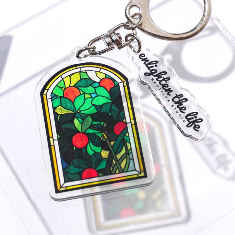 Halcyon Days | original painted glass window retro acrylic key chain birthday - Keychains - Acrylic Green