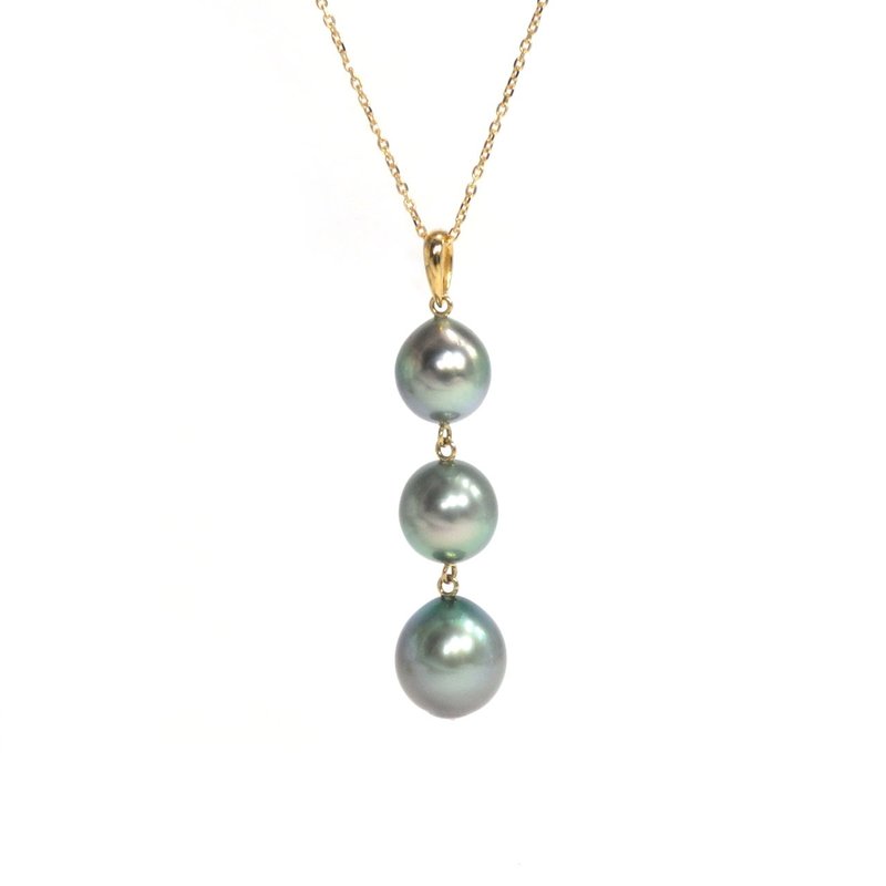 Pendant Tahitian pearl Black South Sea Pearl　8.5-10.0mm K18YG - Necklaces - Pearl 