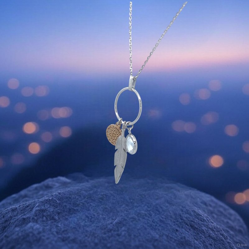 フェザーフラワーペンダントネックレス | 自由と優雅さが織りなす、軽やかに咲 - ネックレス - ステンレススチール シルバー