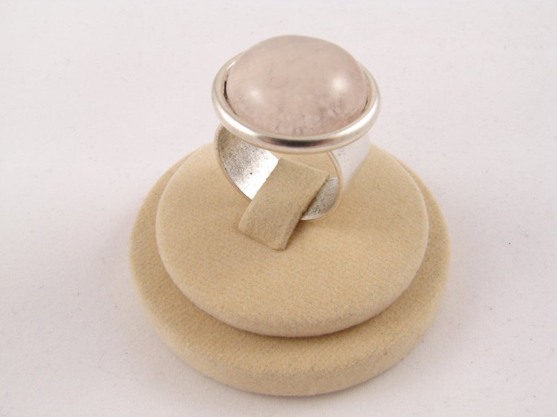 Rose Quartz Adjustable Ring Round Pink Stone Silver Boho Statement Ring Jewelry - 戒指 - 半寶石 粉紅色