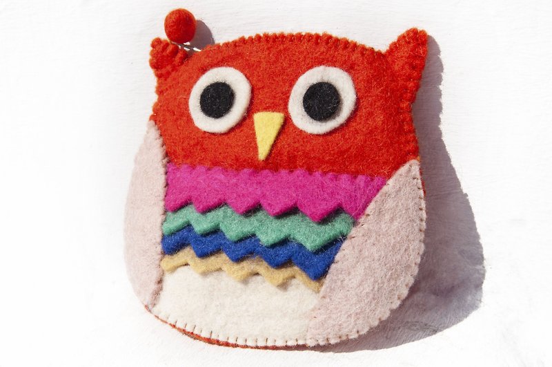 Wool felt small bag / wool felt storage bag / coin purse / leisure card holder / wool felt wallet-owl - Toiletry Bags & Pouches - Wool Multicolor