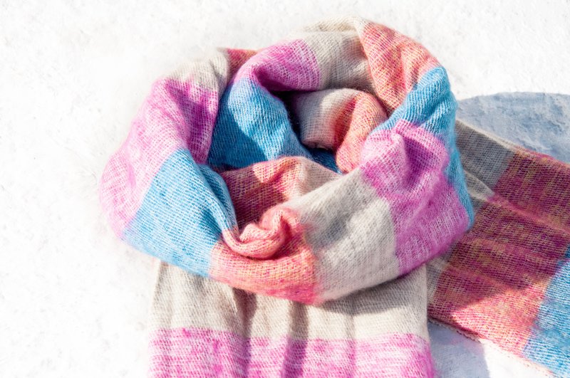 Pure wool shawl / knitted scarf / knitted shawl / blanket / pure wool scarf / wool shawl - macaron - Knit Scarves & Wraps - Wool Multicolor