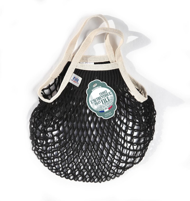 French Filt mesh bag black and white shadow Noir/Ecru - กระเป๋าถือ - ผ้าฝ้าย/ผ้าลินิน 