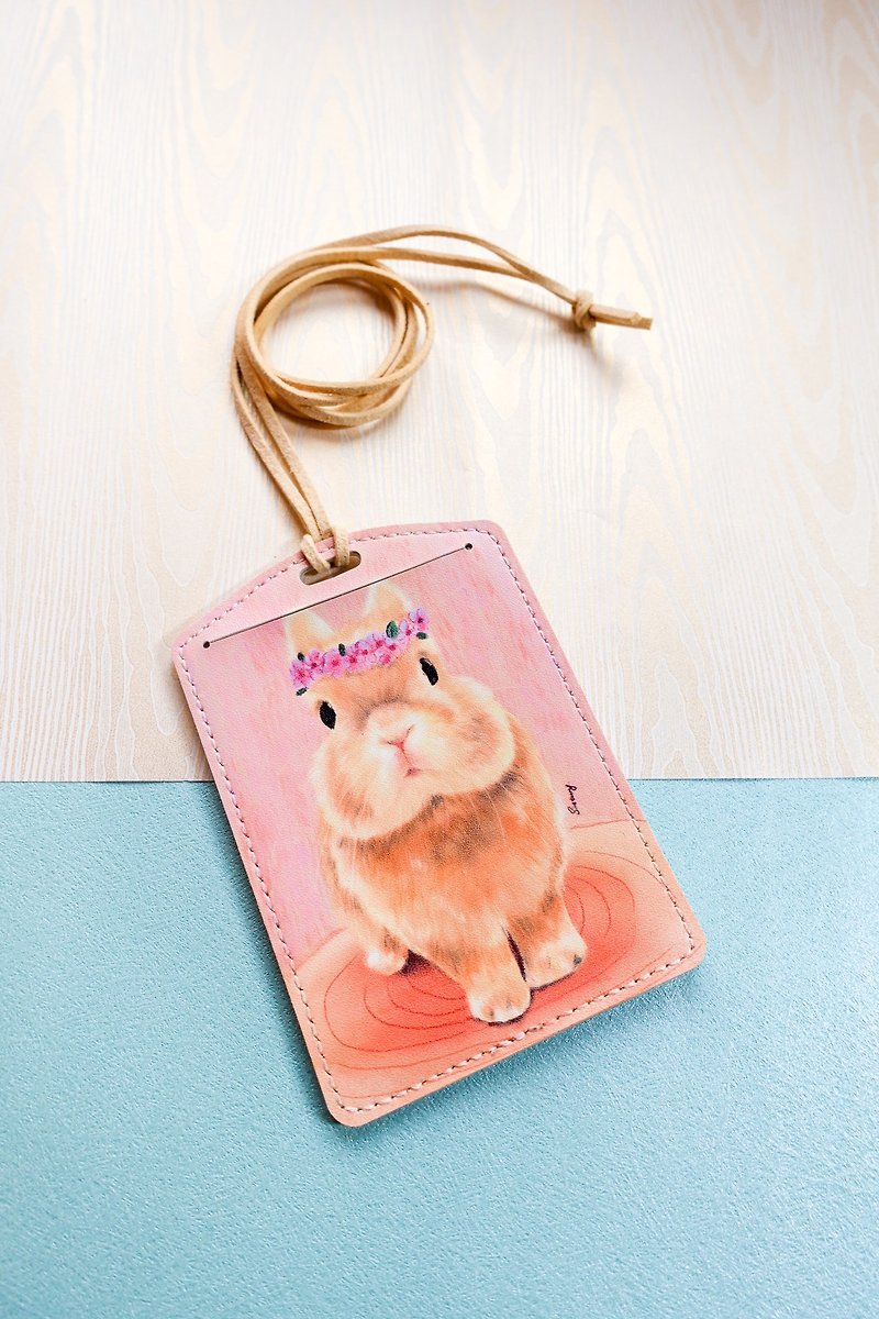 Xiaotong Painting Collection-Hairy Bunny-Hand-painted Card Set - ID & Badge Holders - Faux Leather Pink