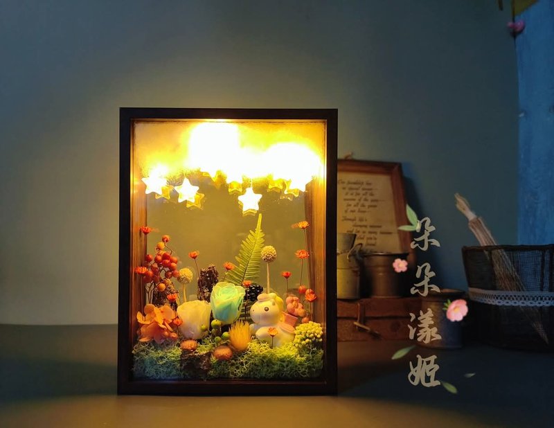 新春送禮馬年相框夜燈星星會發出光永生玫瑰乾燥花馬上有錢花 - 相框/畫框 - 木頭 咖啡色